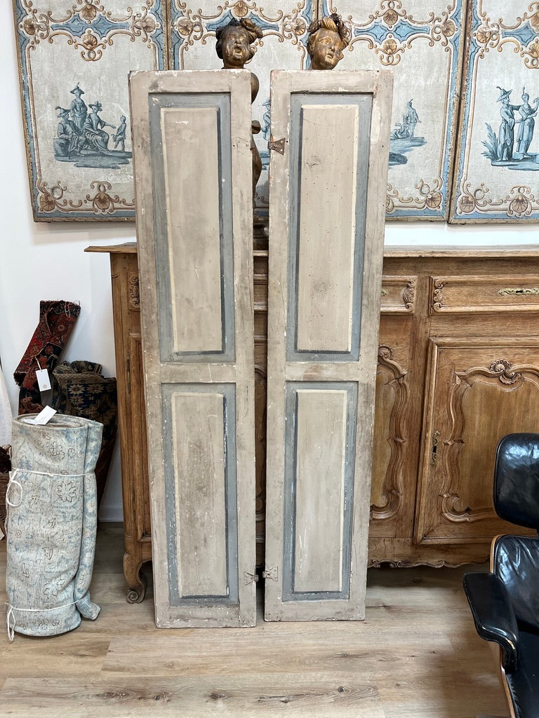 Pair French Beaux Arts Painted Wood Doors