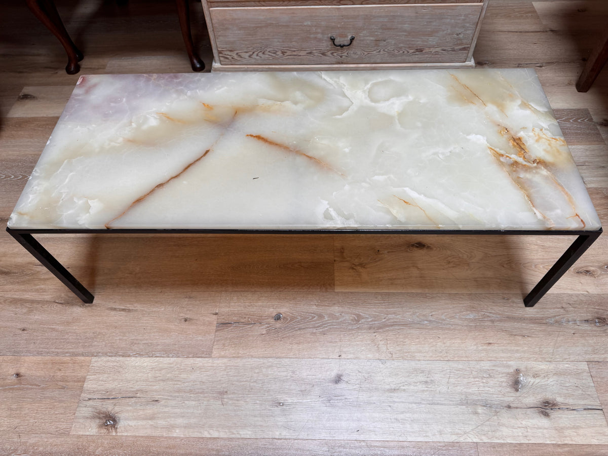 Fine Italian mid-century rectangular onyx and iron coffee table