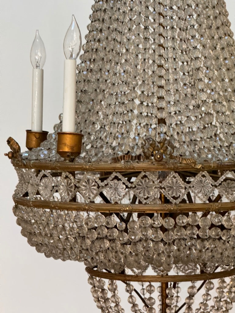 19th Century French Bronze and Crystal Empire Chandelier