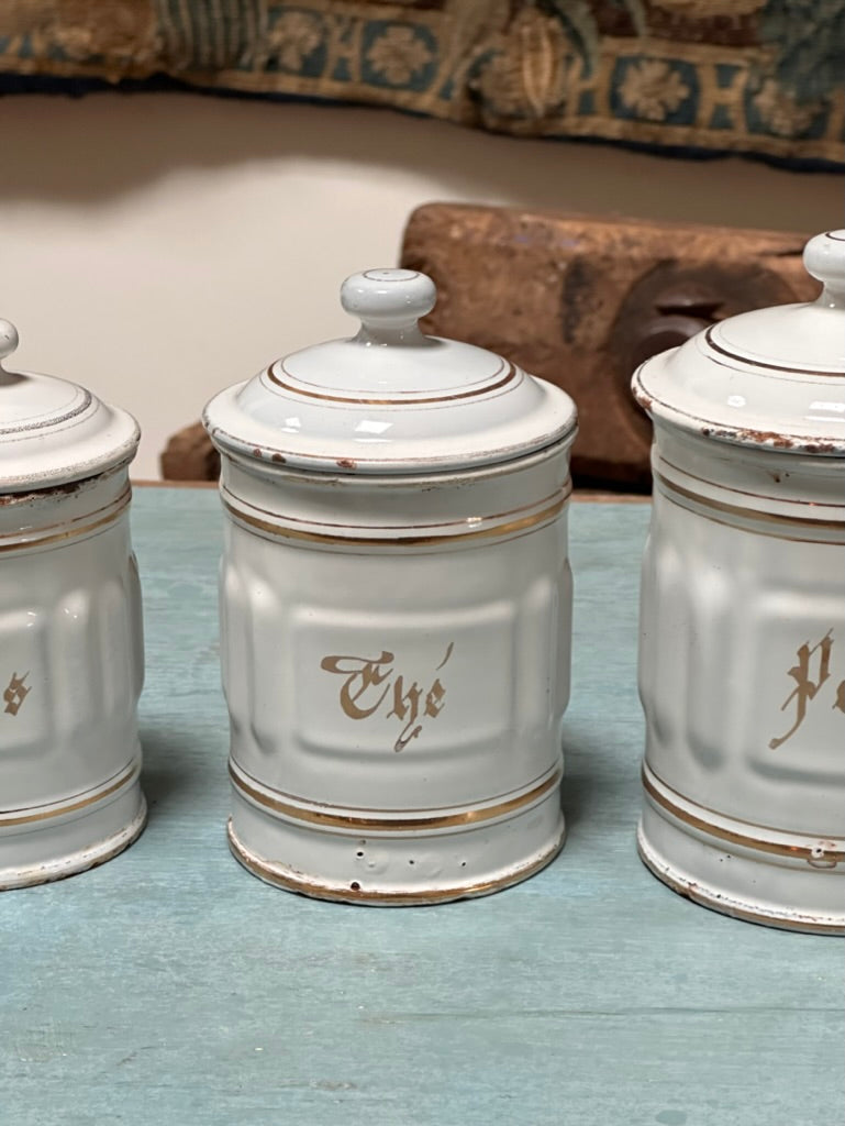 Charming Set of Vintage French Enamel Canisters