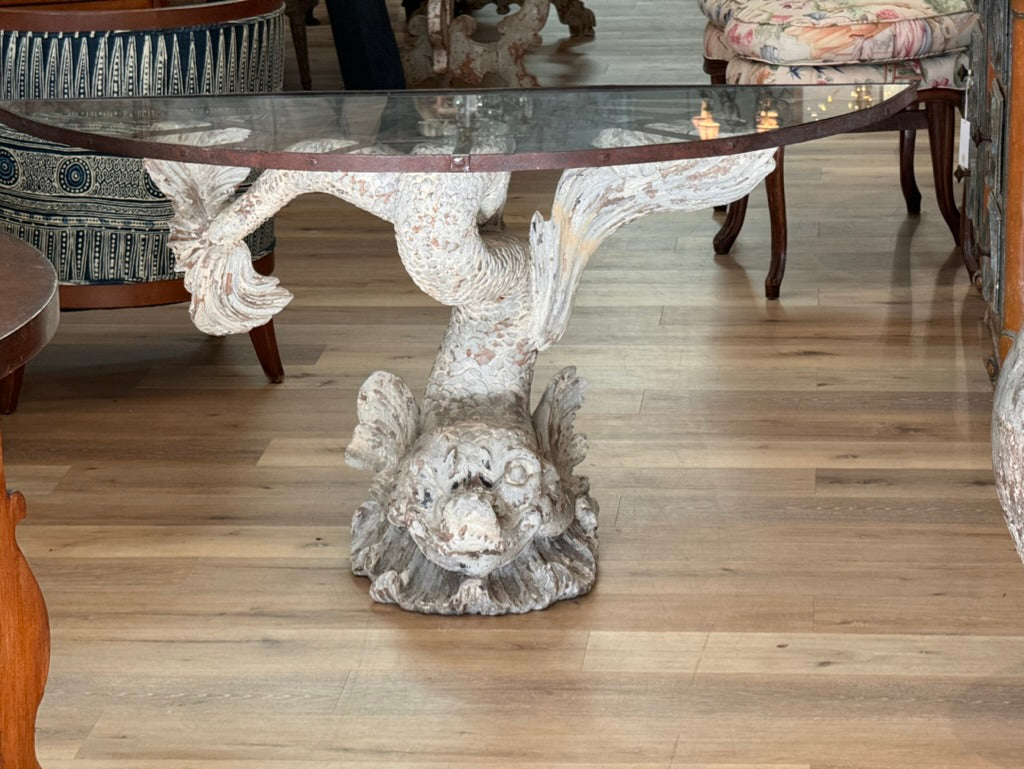 Pair of Console Tables with Carved Fish Pedestals