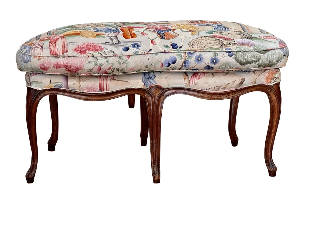 Louis XV Carved Walnut Bench, Upholstered, 18th Century
