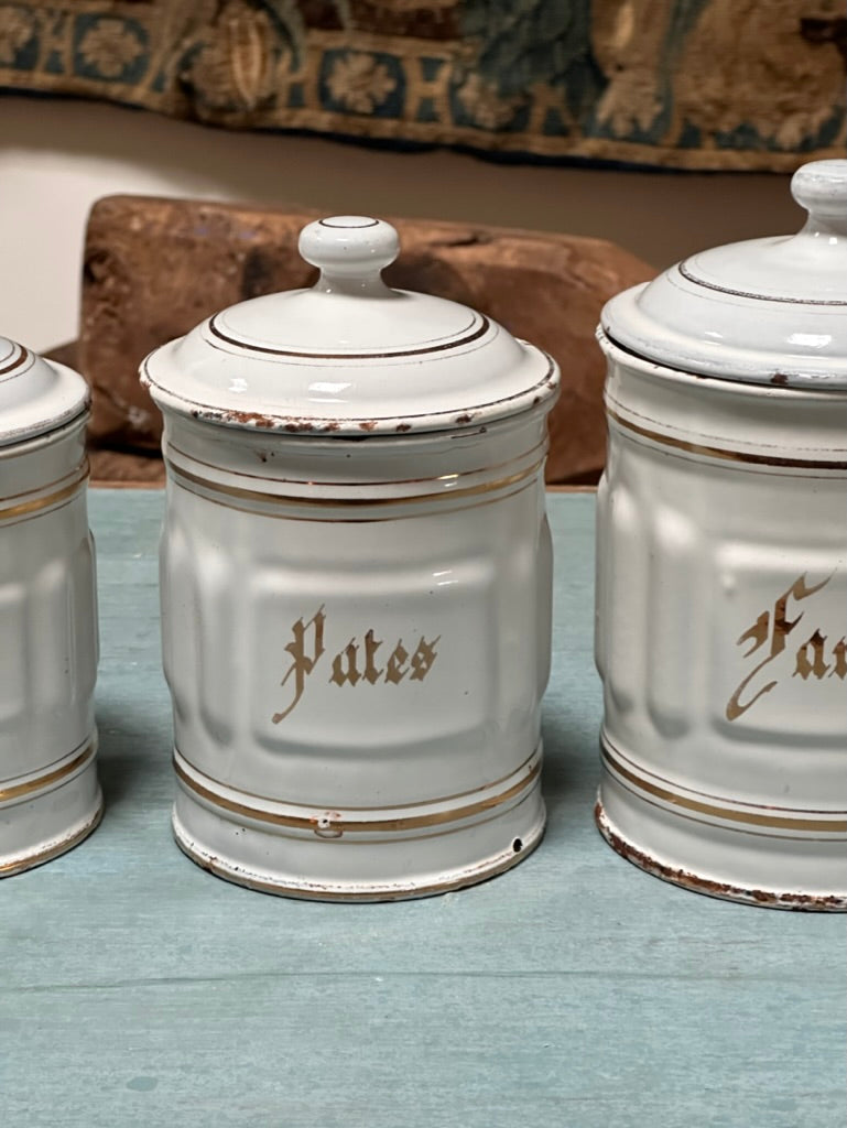 Charming Set of Vintage French Enamel Canisters