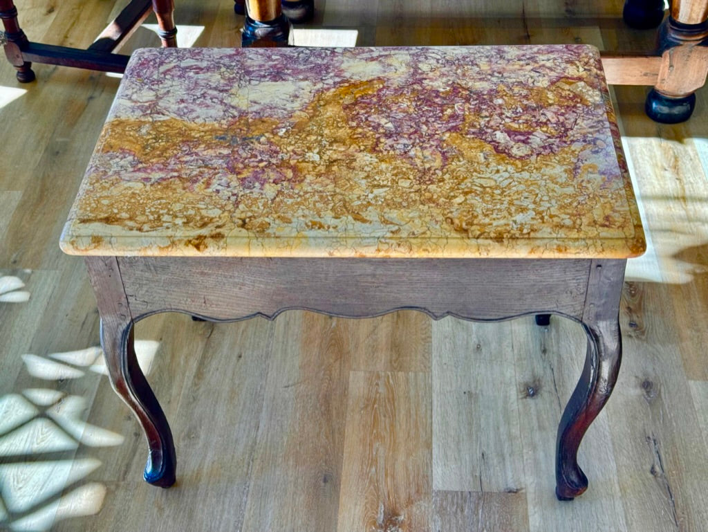 French side Table, 18th C. Purple, Yellow Marble Top