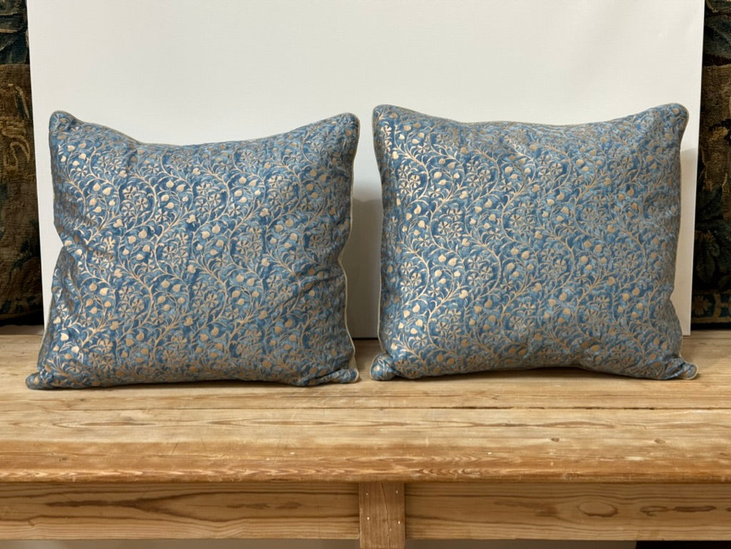 Pair Turquoise &amp; Gold Fortuny Hexagon-patterned Cushions