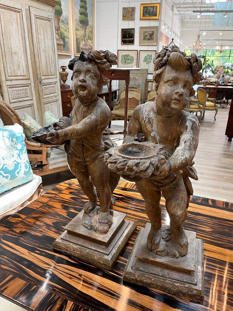 Pair of Large Baroque Cherubs, Late 17th to Early 18th Century