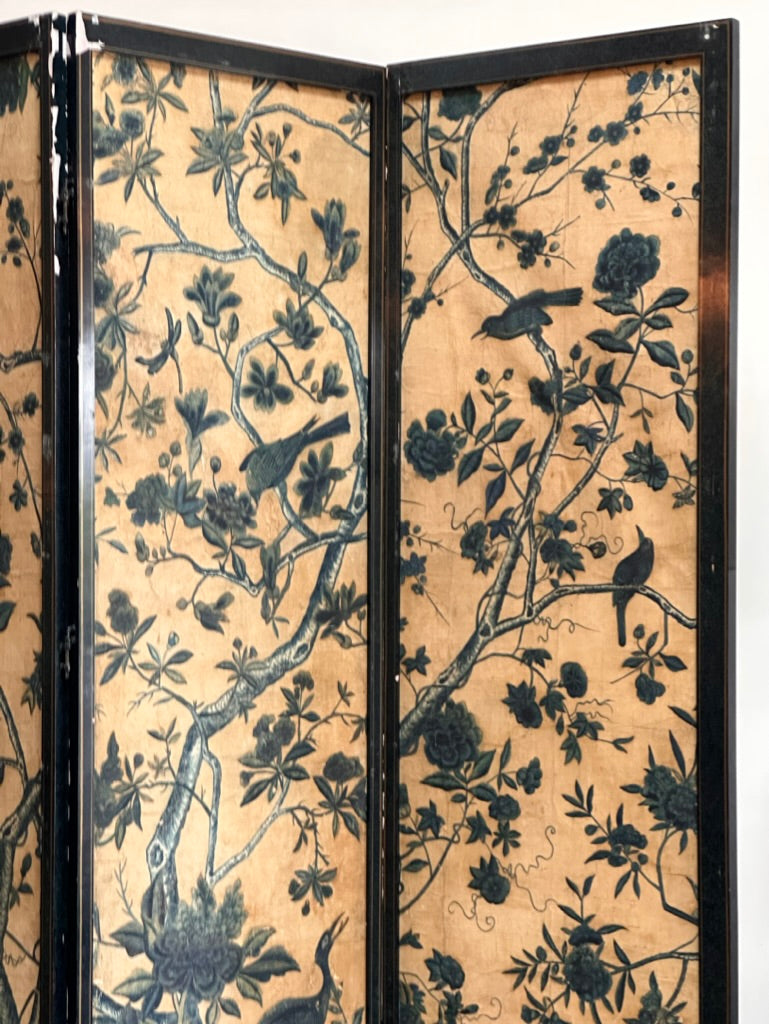 18th Century Chinese Hand-Painted Wallpaper Four-Panel Screen