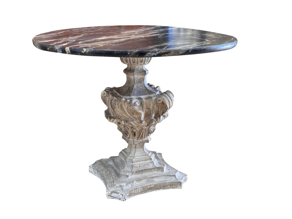 Center Table with Carved and Painted Pedestal Base