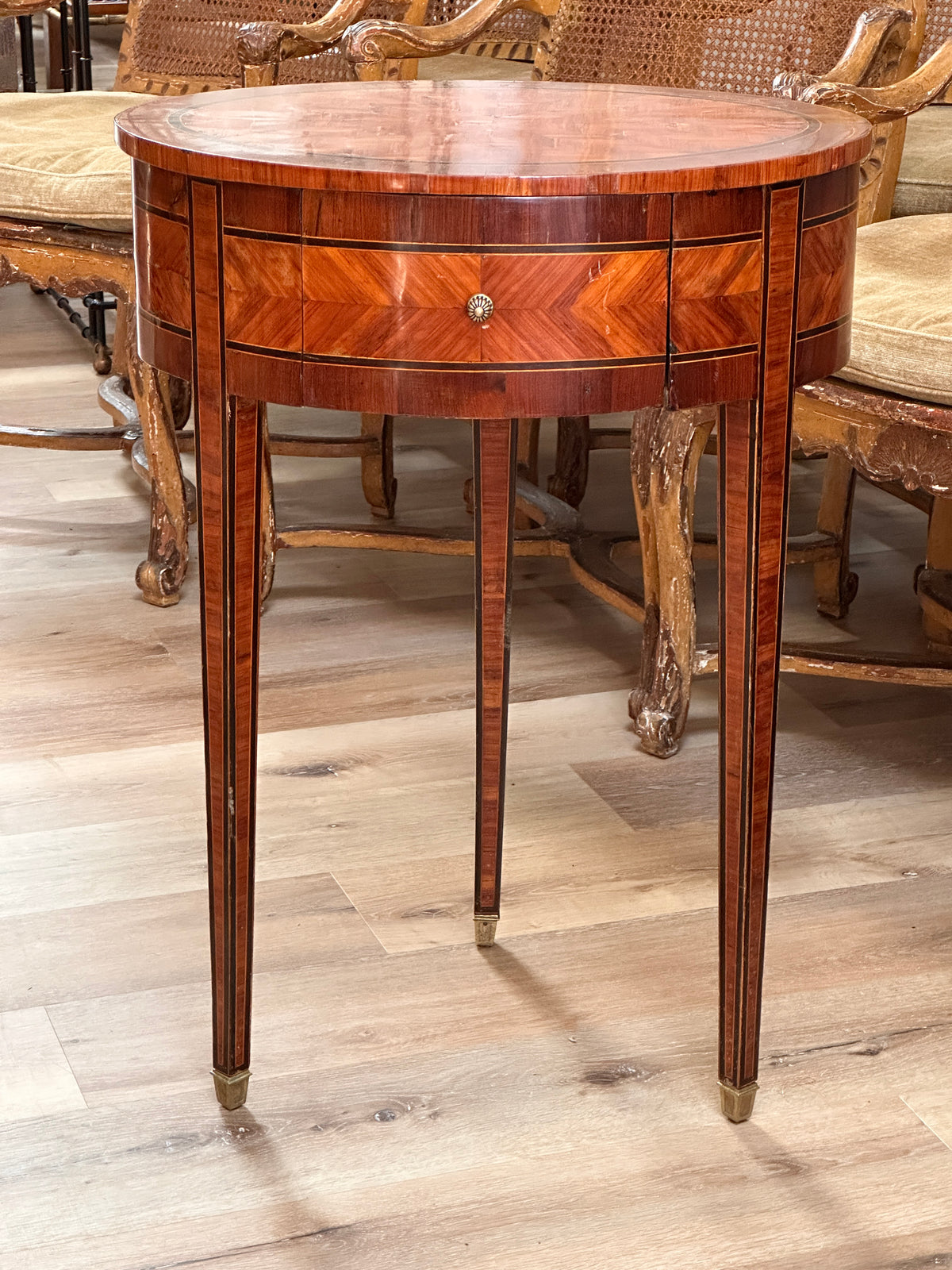 French 19th Century Oval Kingwood Parquetry Inlaid Side Table Bedel &amp; Cie