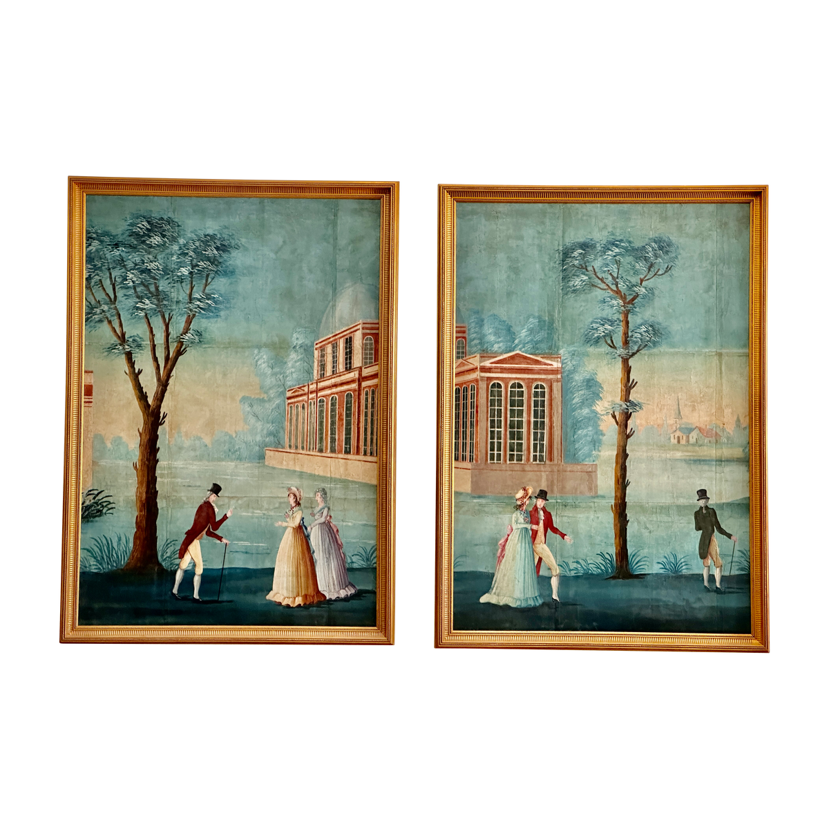 Two Rare Panels of late 18th Century French Dufour Hand-Painted Wallpaper