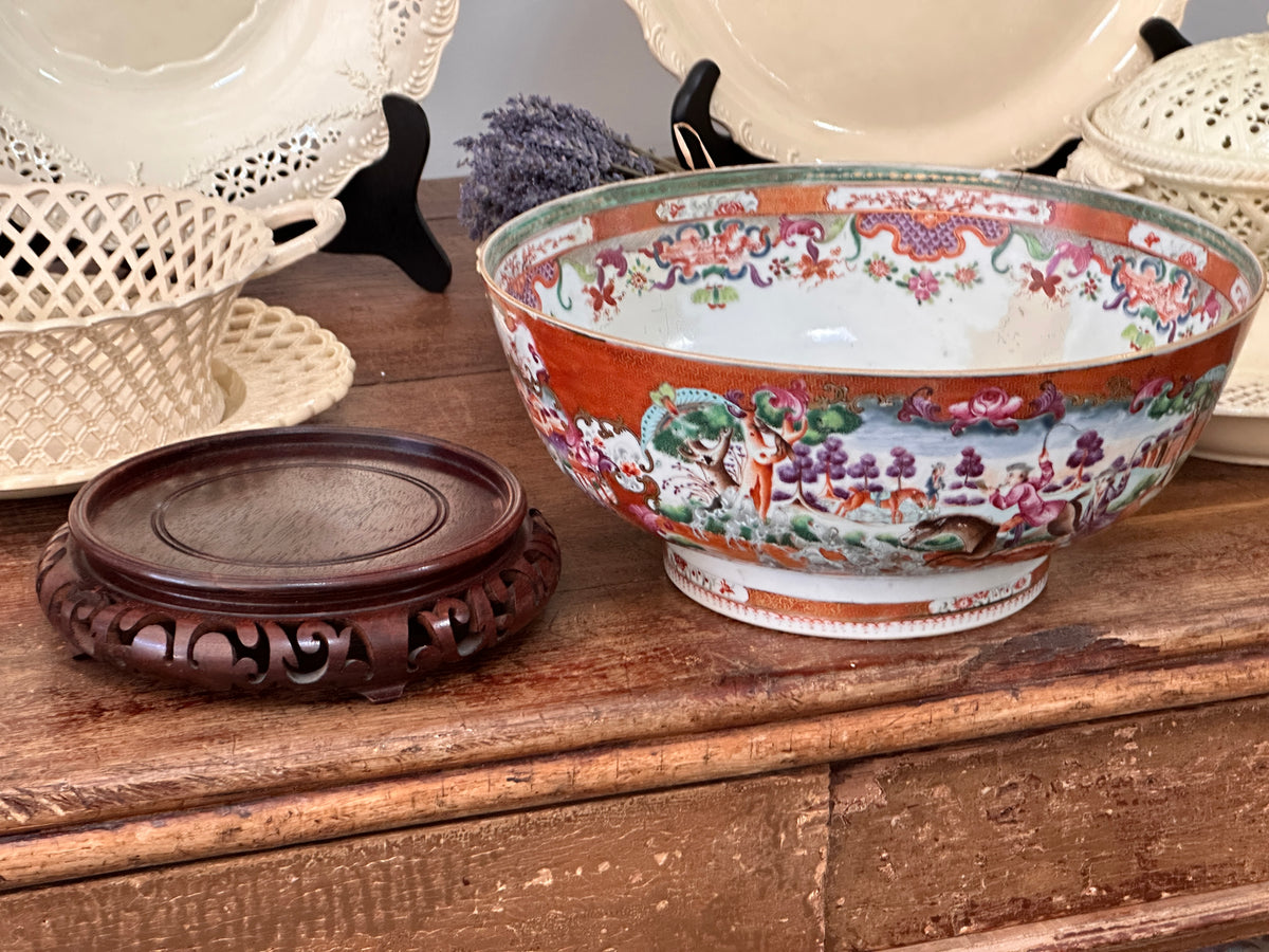 18th Century Chinese Export Porcelain Hunt Pattern Punch Bowl
