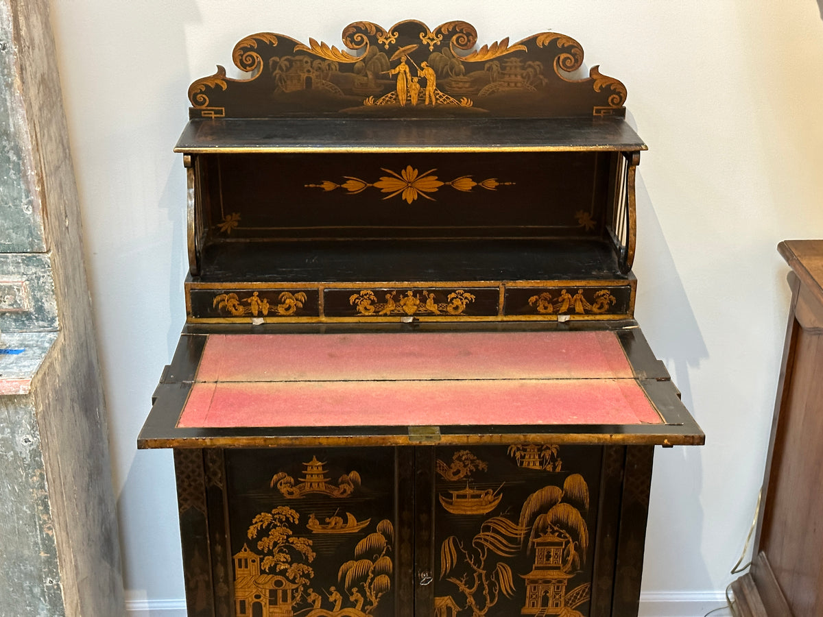Regency Black Painted and Parcel-Gilt Chinoiserie Decorated Side Cabinet