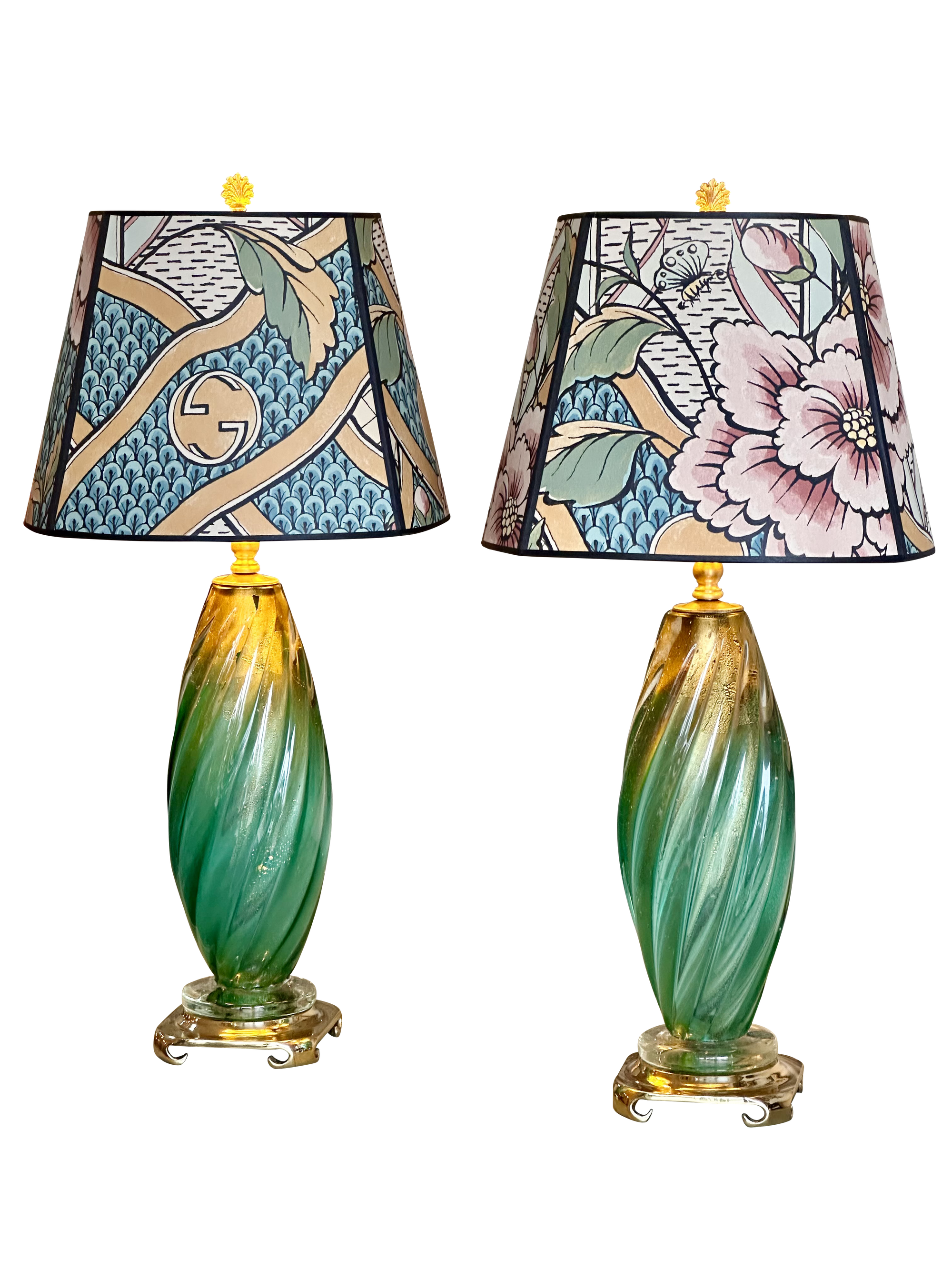 Lovely pair of 1950s Murano Lamps - Green, gold, turquoise