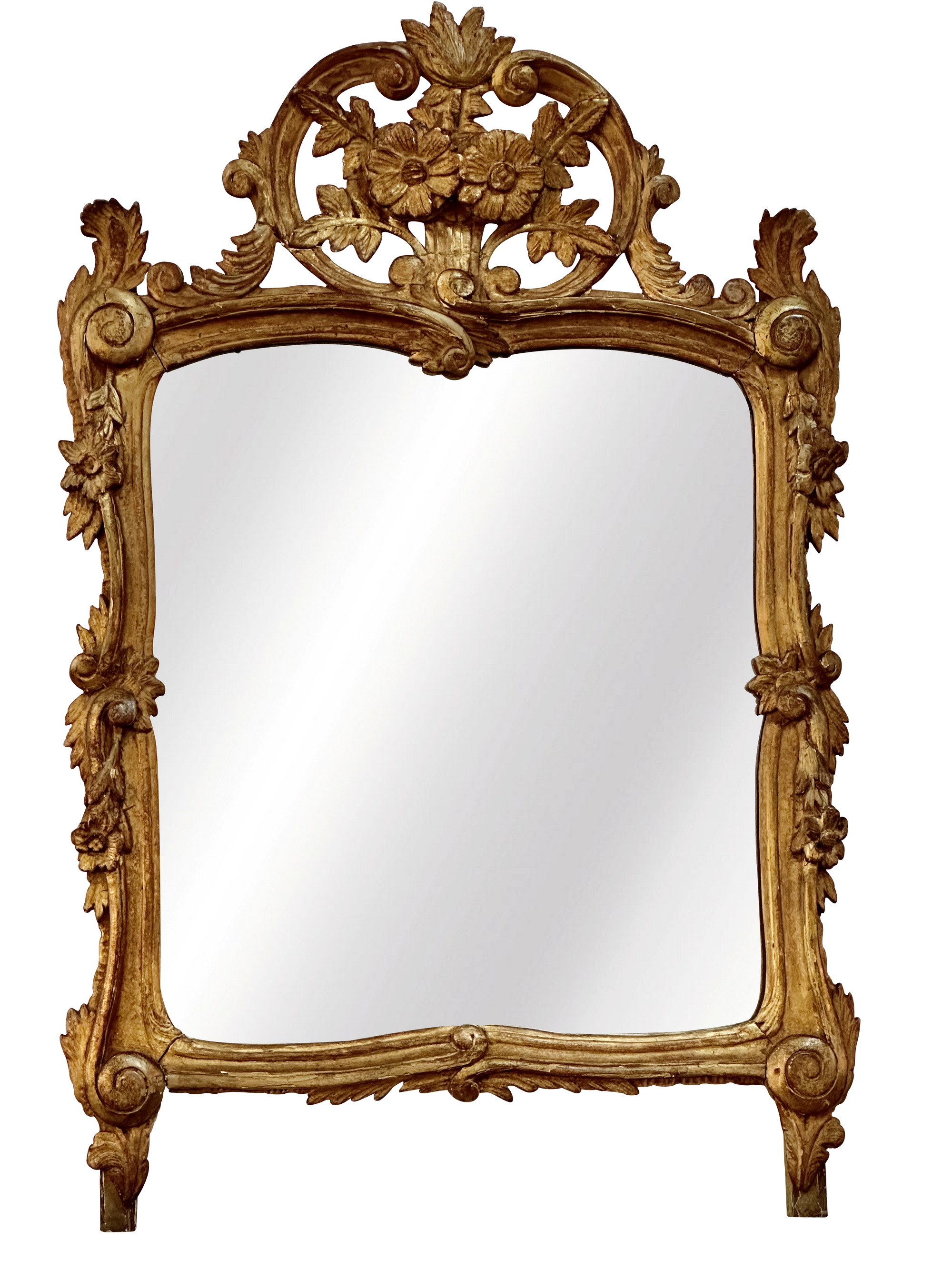 French Provincial Mirror with Floral and Foliate Carvings