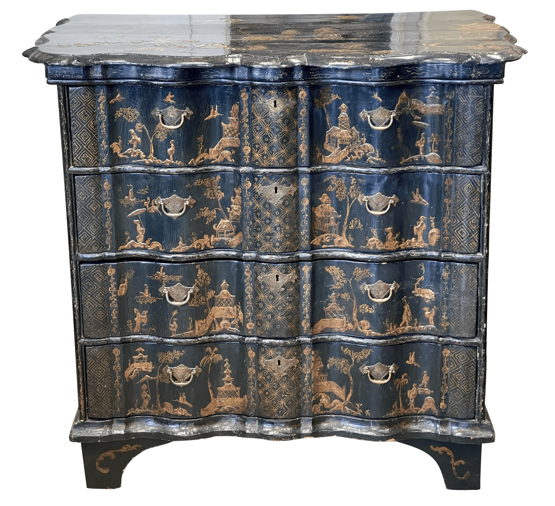 A Dutch Rococo Brass-Mounted Gilt and Black-Japanned Chest of Drawers, Circa 1740