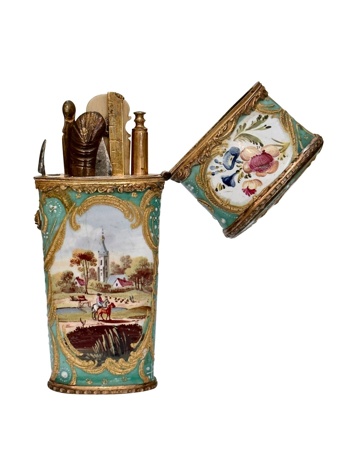 A Fine Bilston Enamel Etui, c. 1780 - Helen Storey Antiques