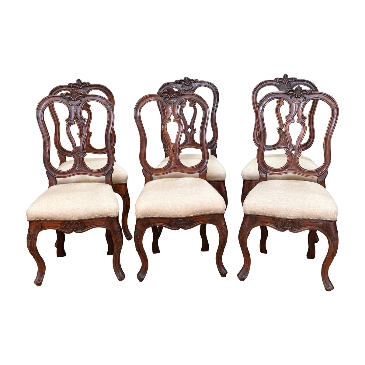 A fine set of Six 18th Century Rococo Italian Dining Chairs - Helen Storey Antiques