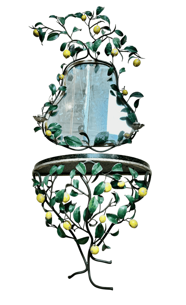 A Mid-century Tole Lemon Tree tole console with Lemon-surround mirror ...
