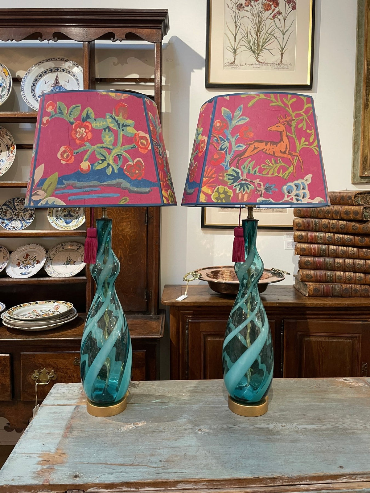 A pair of blue and clear twist Murano table lamps, c. 1960 - Helen Storey Antiques