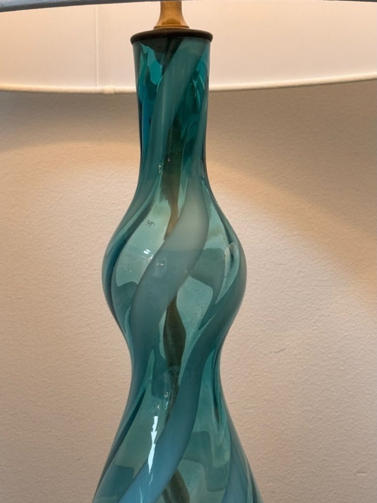 A pair of blue and clear twist Murano table lamps, c. 1960 - Helen Storey Antiques