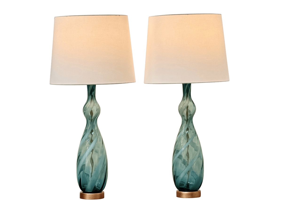 A pair of blue and clear twist Murano table lamps, c. 1960 - Helen Storey Antiques