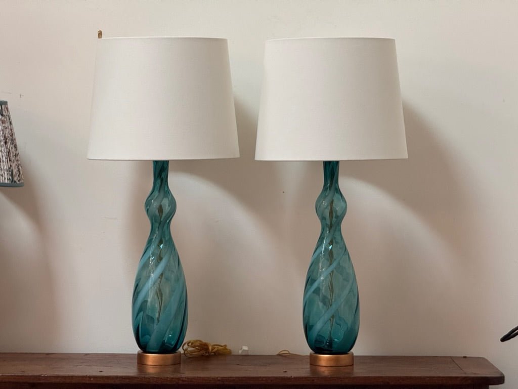 A pair of blue and clear twist Murano table lamps, c. 1960 - Helen Storey Antiques