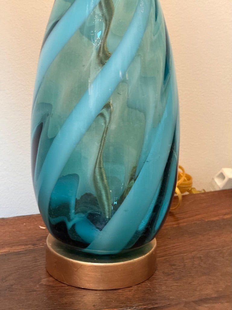 A pair of blue and clear twist Murano table lamps, c. 1960 - Helen Storey Antiques