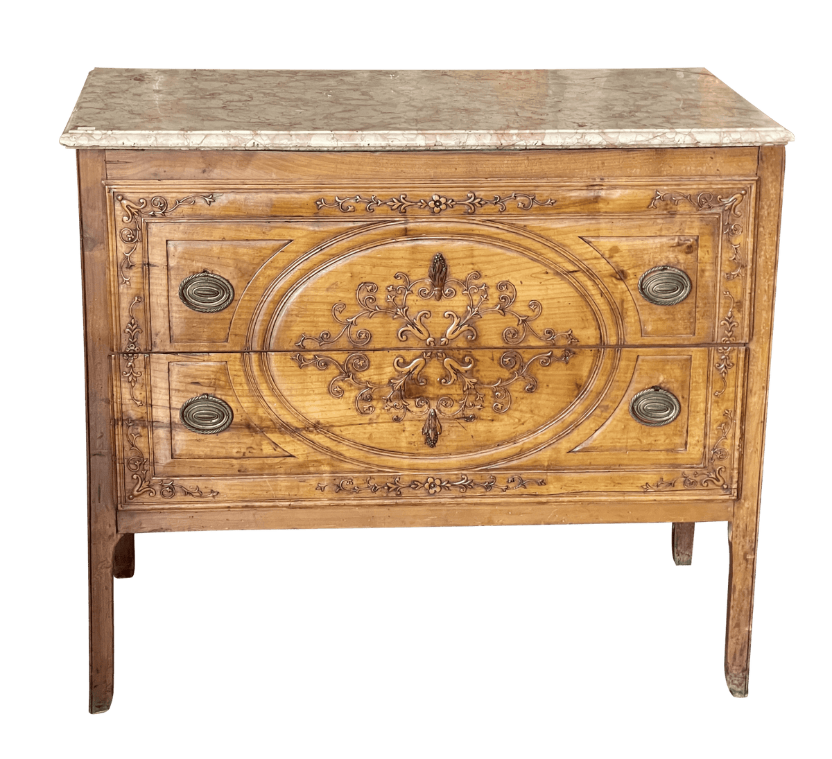 An Italian Carved Fruitwood Marble - Top Commode, c. 1790 - Helen Storey Antiques