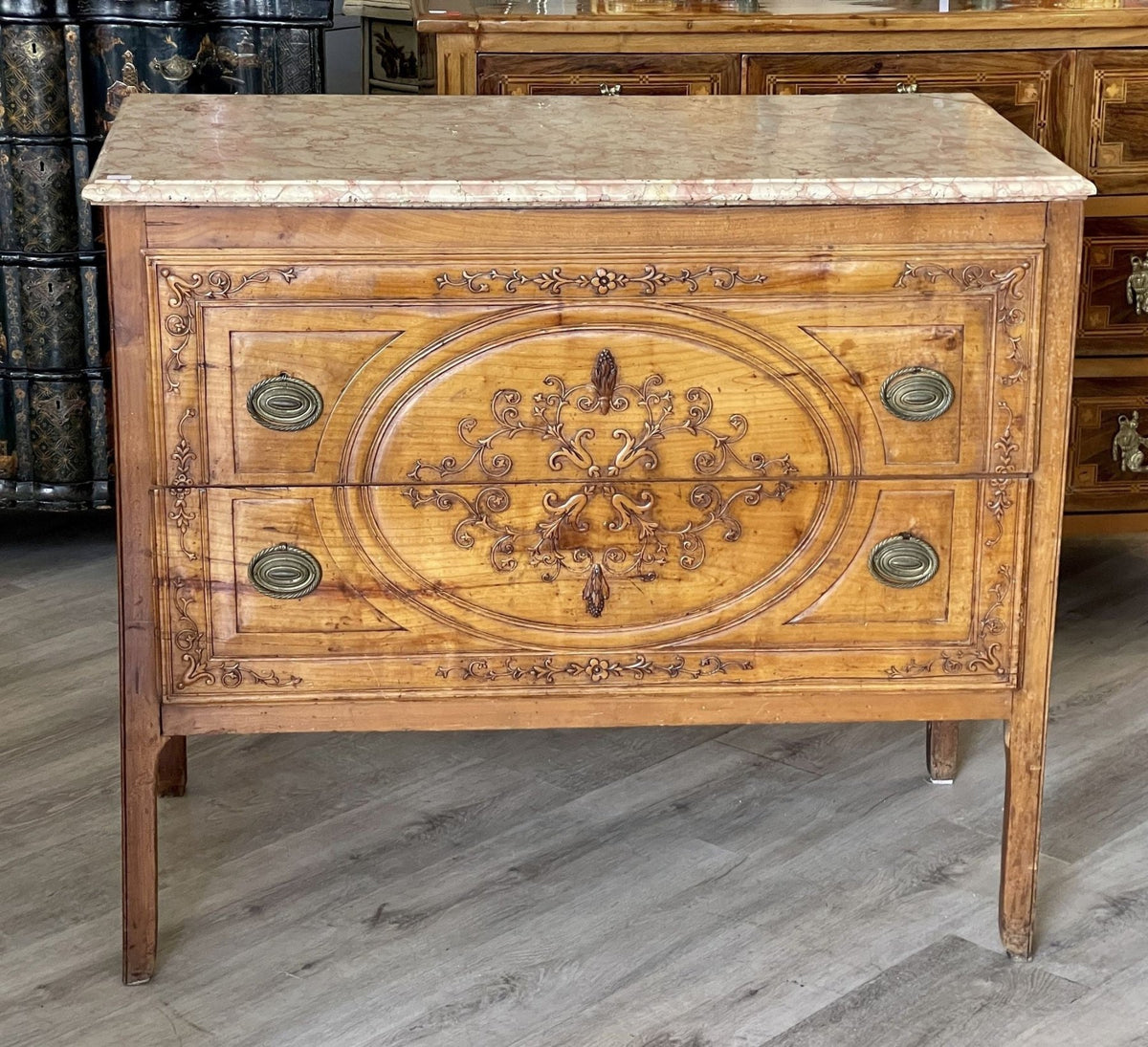 An Italian Carved Fruitwood Marble - Top Commode, c. 1790 - Helen Storey Antiques