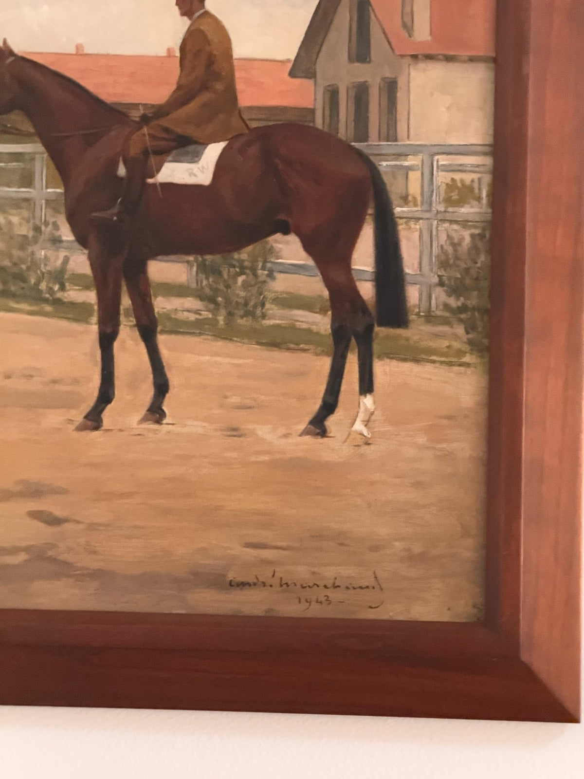 Andre Marchand (French, 1877 - 1951) equestrian oil on panel &quot;Riders in the Stables&quot; - Helen Storey Antiques