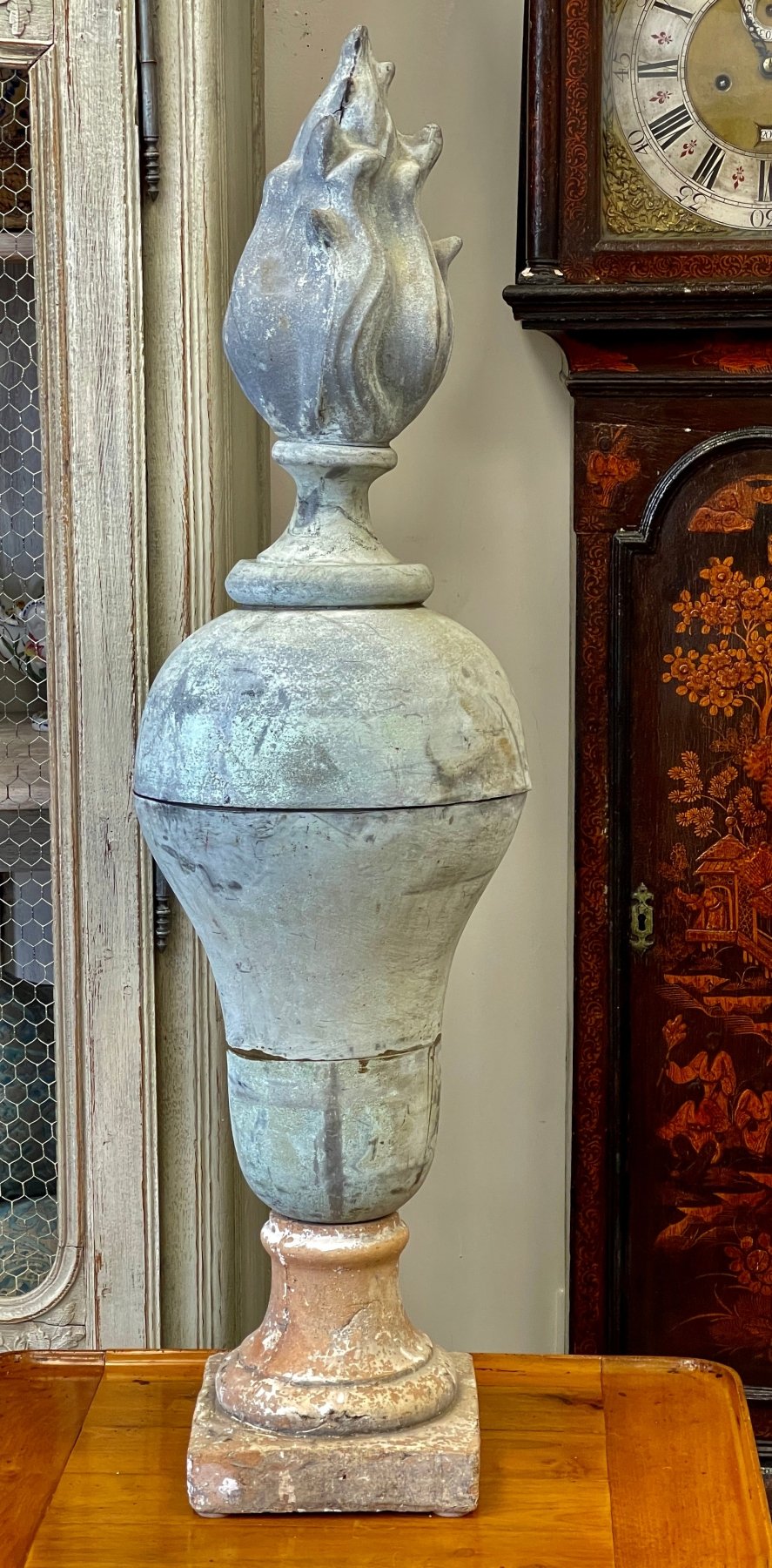 Antique Zinc Urn on Stone base - Helen Storey Antiques