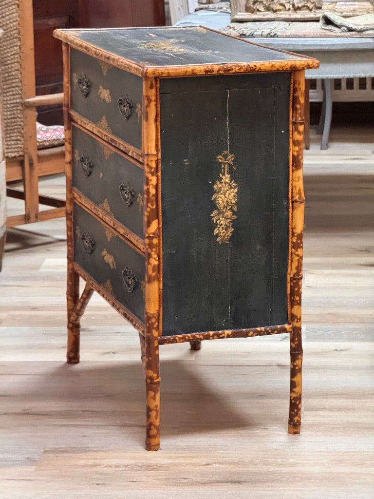 Bamboo and Chinoiserie Lacquer chest of drawers, 19th Century English - Helen Storey Antiques