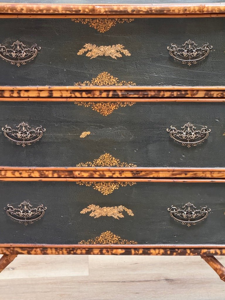 Bamboo and Chinoiserie Lacquer chest of drawers, 19th Century English - Helen Storey Antiques