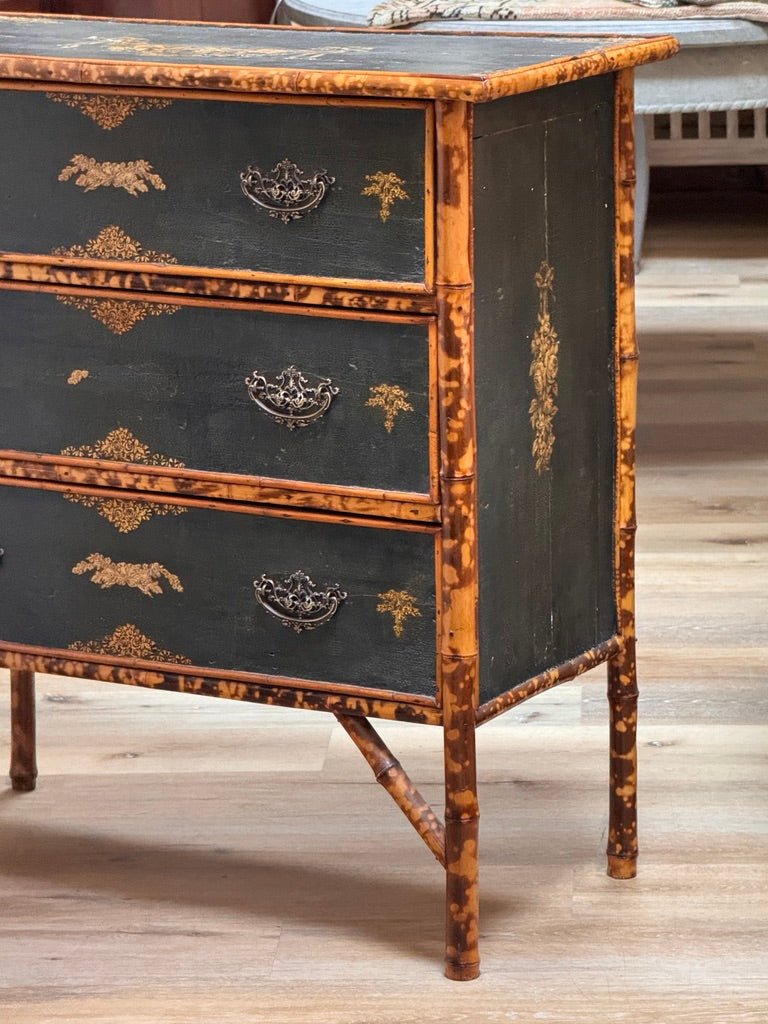 Bamboo and Chinoiserie Lacquer chest of drawers, 19th Century English - Helen Storey Antiques