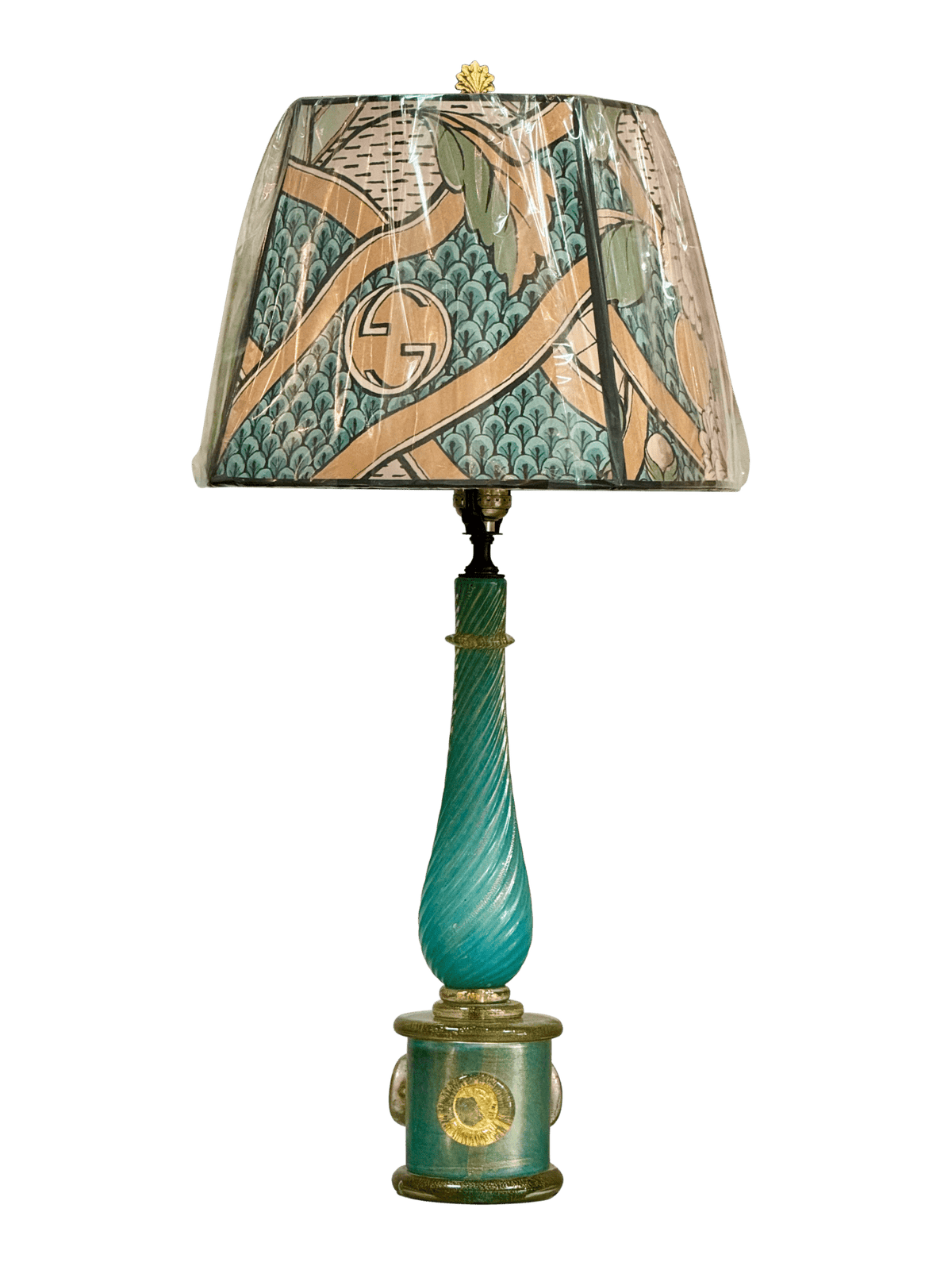 Barovier &amp; Toso Murano glass lamp, c. 1960 Turquoise and Gold - Helen Storey Antiques