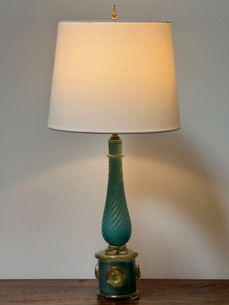 Barovier &amp; Toso Murano glass lamp, c. 1960 Turquoise and Gold - Helen Storey Antiques