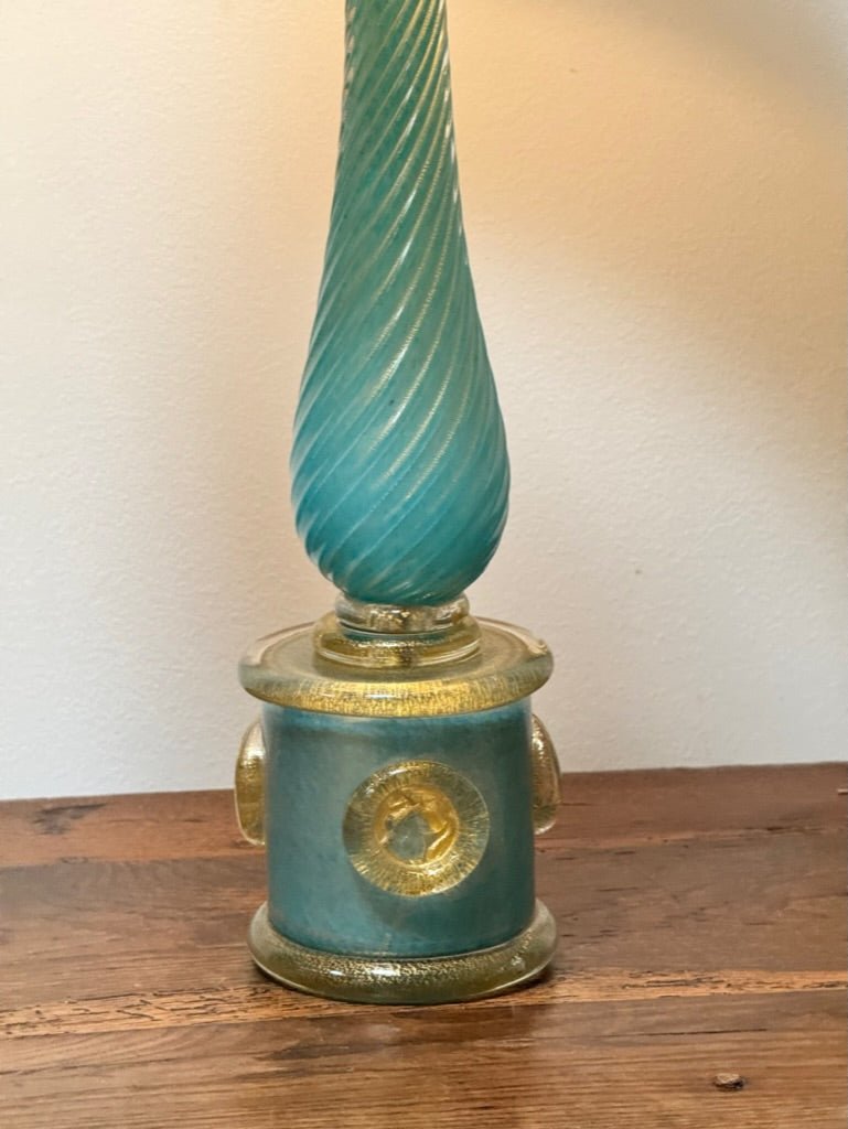 Barovier &amp; Toso Murano glass lamp, c. 1960 Turquoise and Gold - Helen Storey Antiques