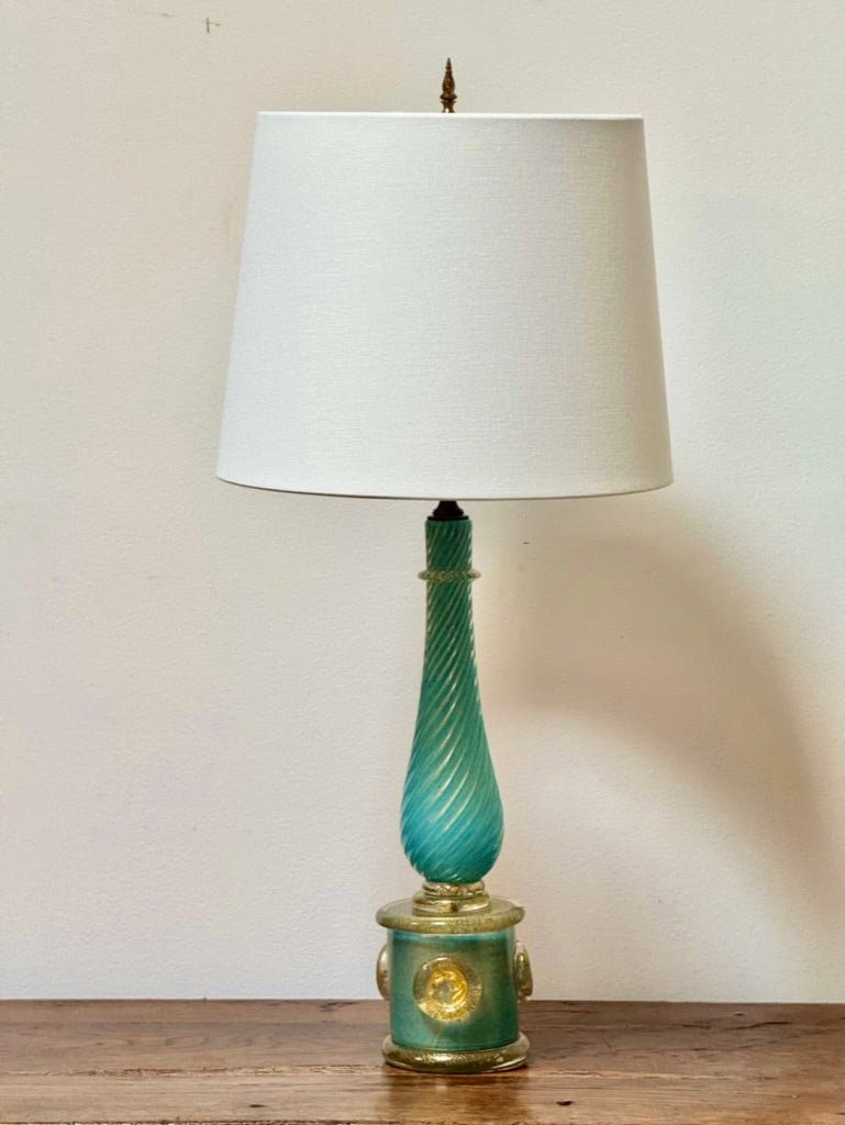 Barovier &amp; Toso Murano glass lamp, c. 1960 Turquoise and Gold - Helen Storey Antiques