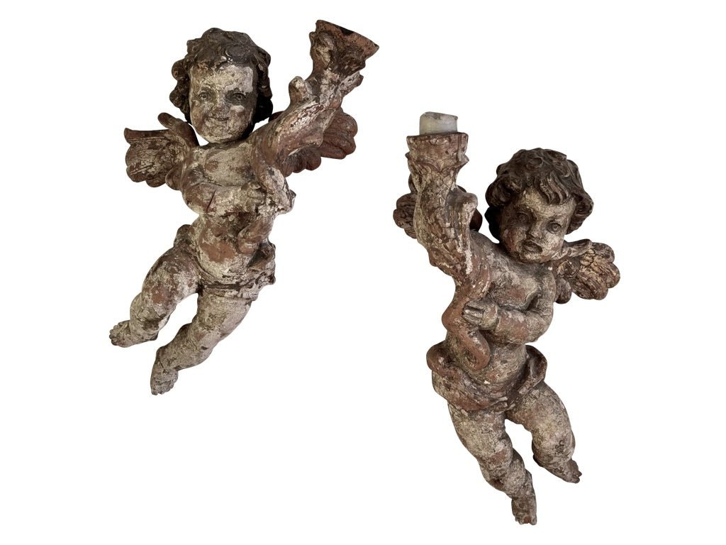 Beautiful Pair 18th Century Carved, Polychrome Putti