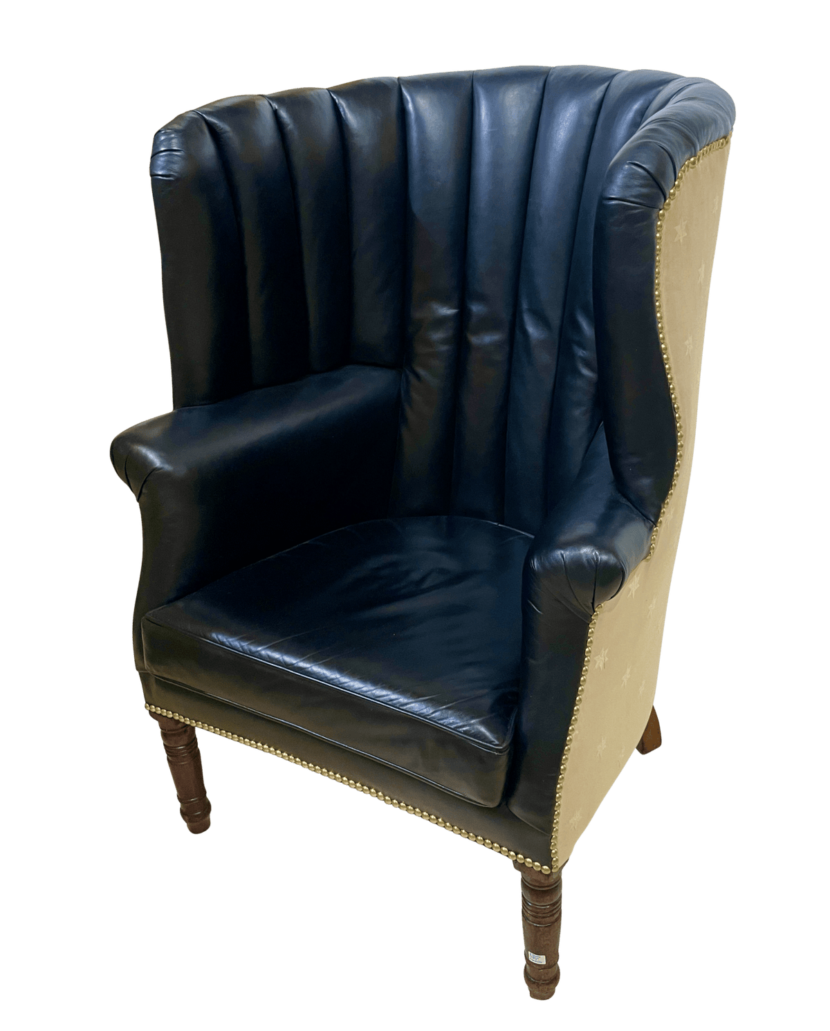 Black Leather Upholstered English Regency barrel - back chair, circa 1815 - Helen Storey Antiques