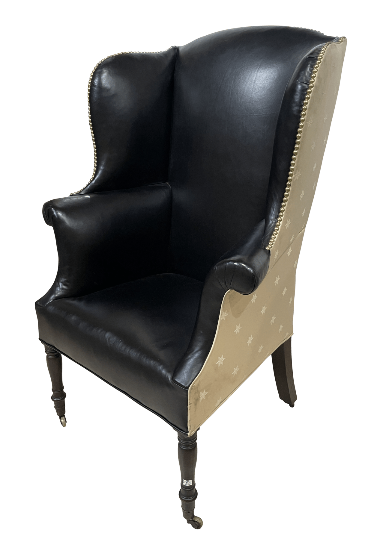Black leather Upholstered English Regency wingback chair