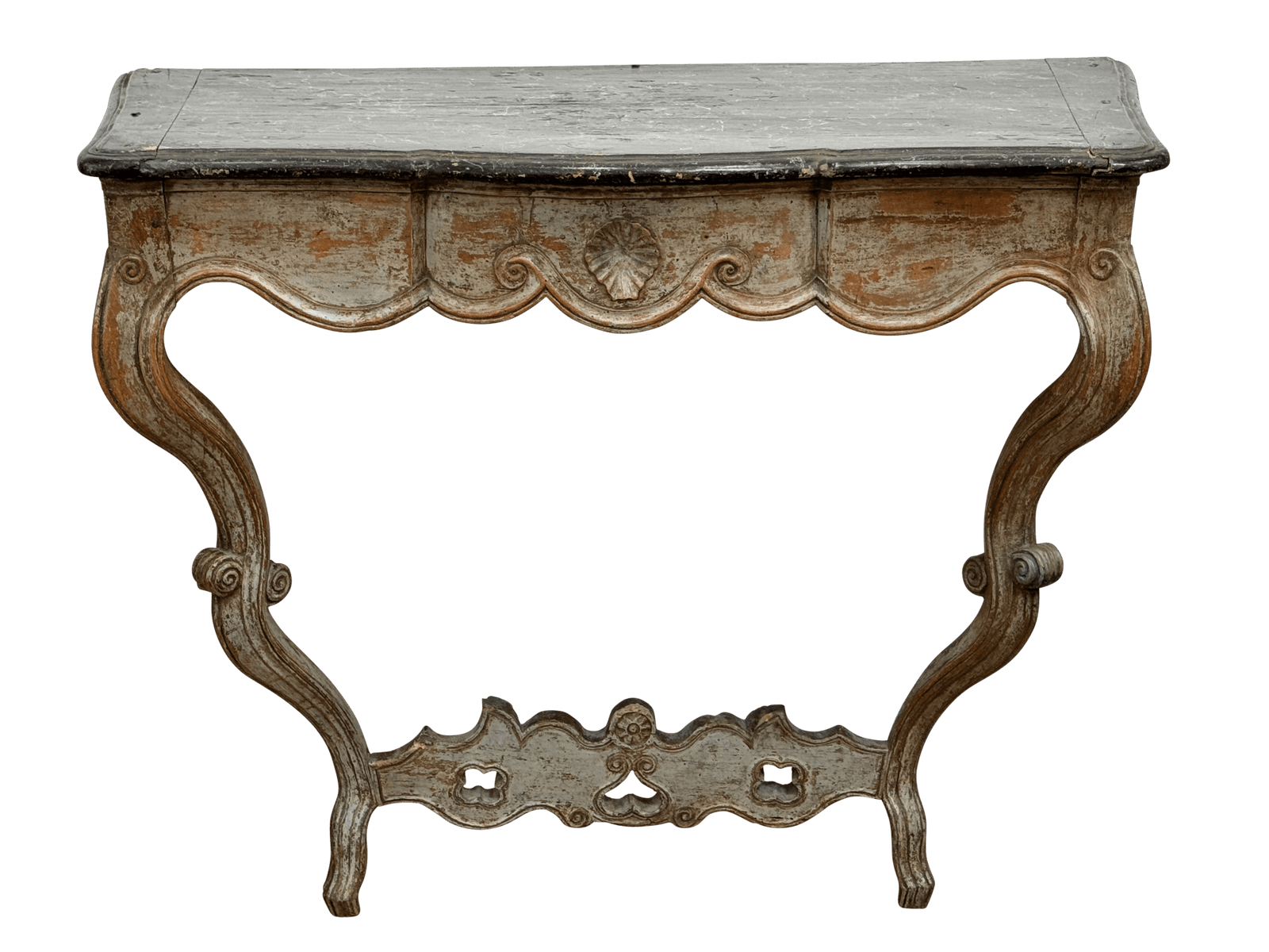 Carved and painted French or Italian Console table with faux marble top