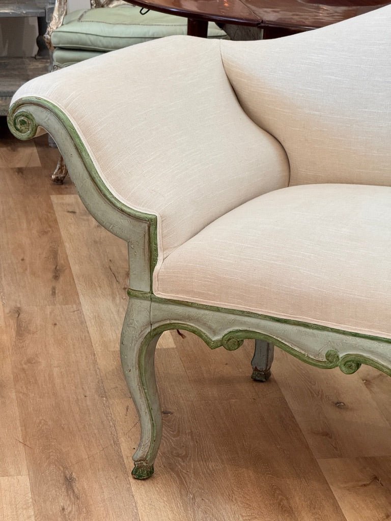 Charming 18th-19th Century Venetian Louis XV Carved Painted Upholstered Canape - Helen Storey Antiques