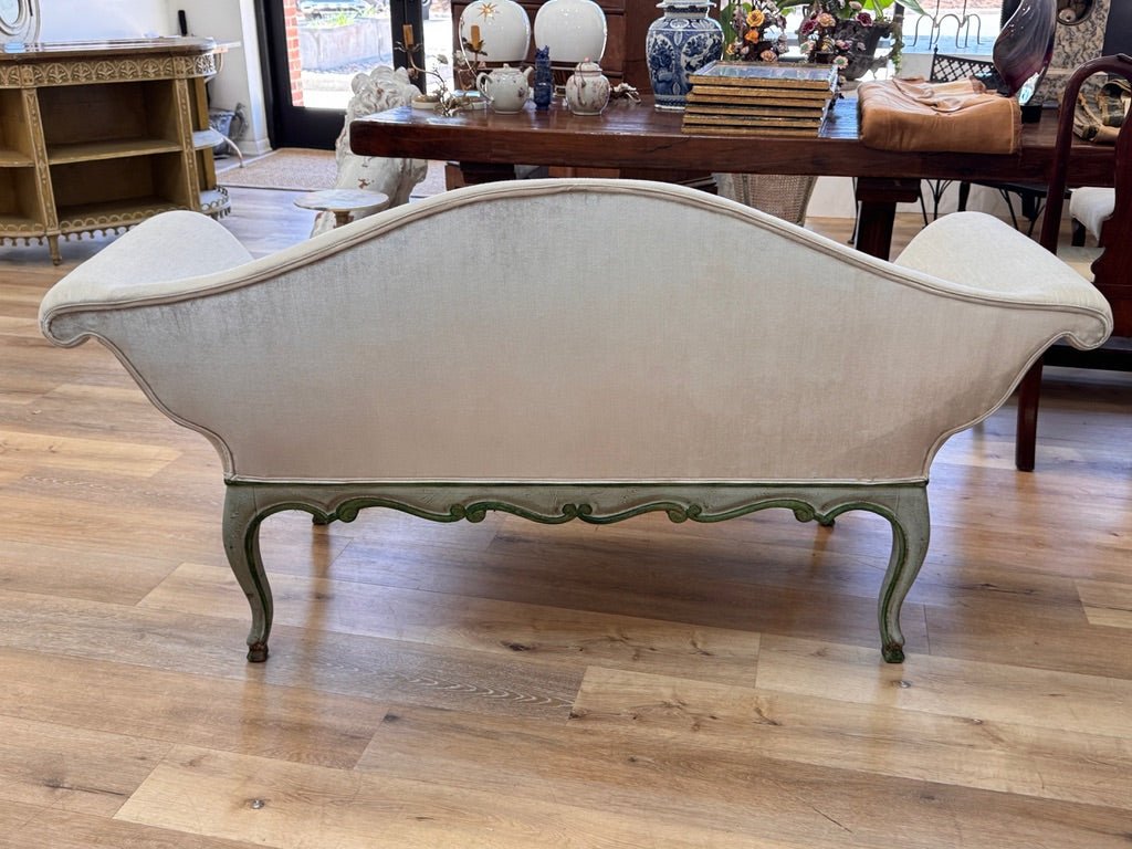 Charming 18th-19th Century Venetian Louis XV Carved Painted Upholstered Canape - Helen Storey Antiques