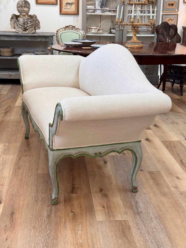 Charming 18th-19th Century Venetian Louis XV Carved Painted Upholstered Canape - Helen Storey Antiques