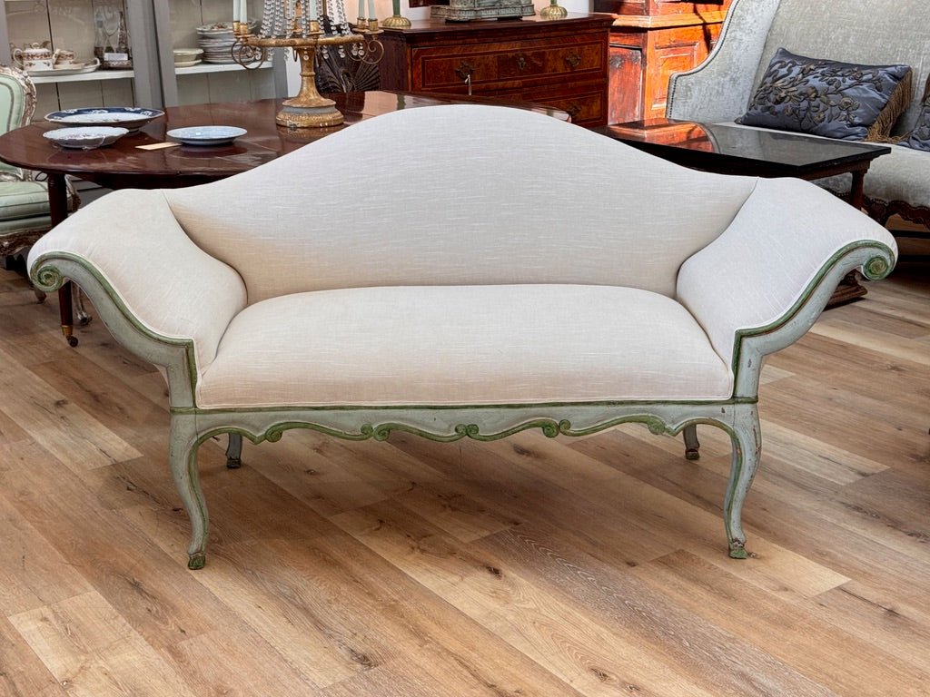 Charming 18th-19th Century Venetian Louis XV Carved Painted Upholstered Canape - Helen Storey Antiques