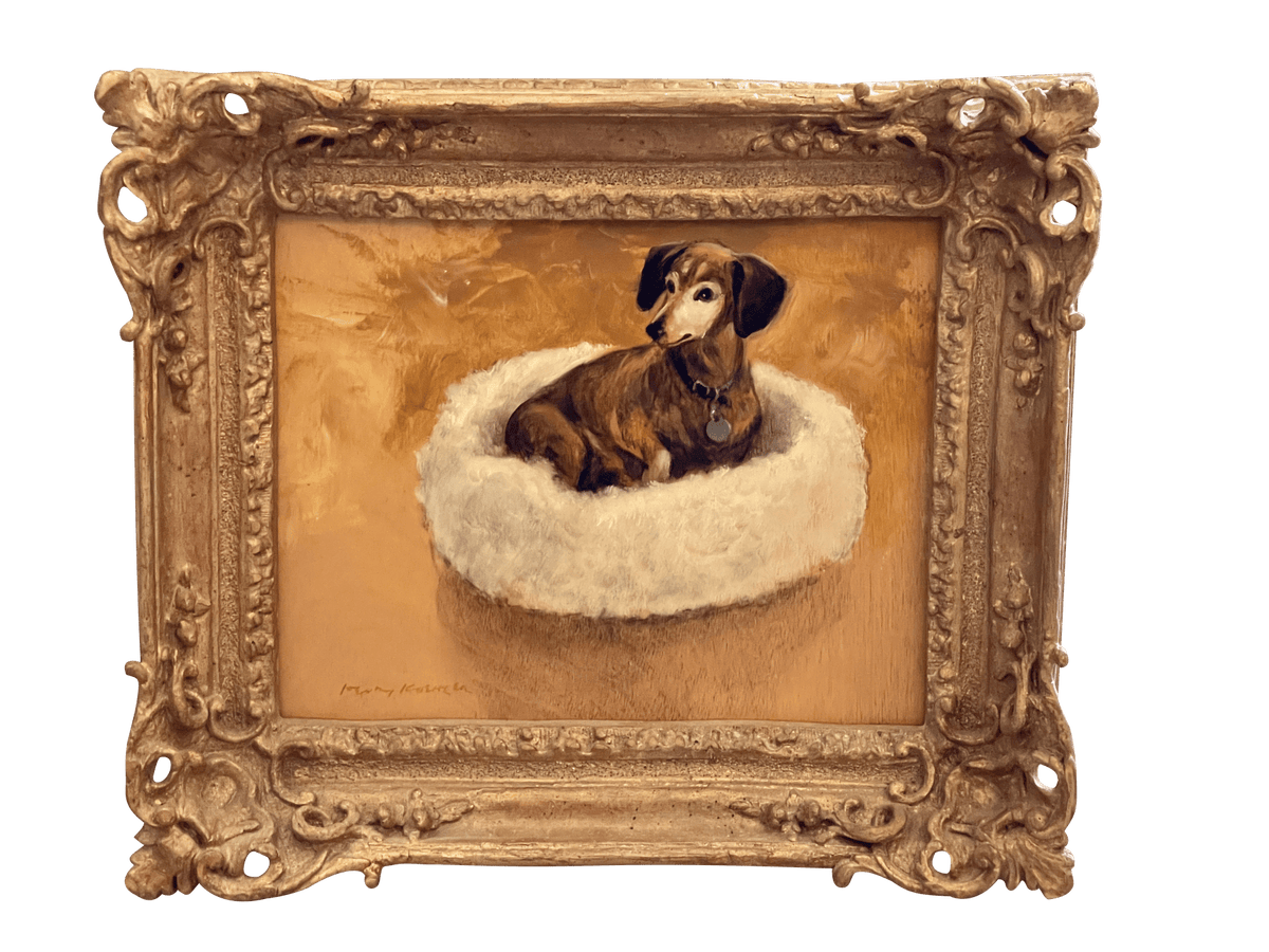 Charming Dachshund painting, Oil on Board by Henry Koehler - Helen Storey Antiques