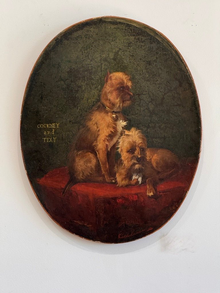Charming French oil on canvas, dogs, c. 1850 - Helen Storey Antiques