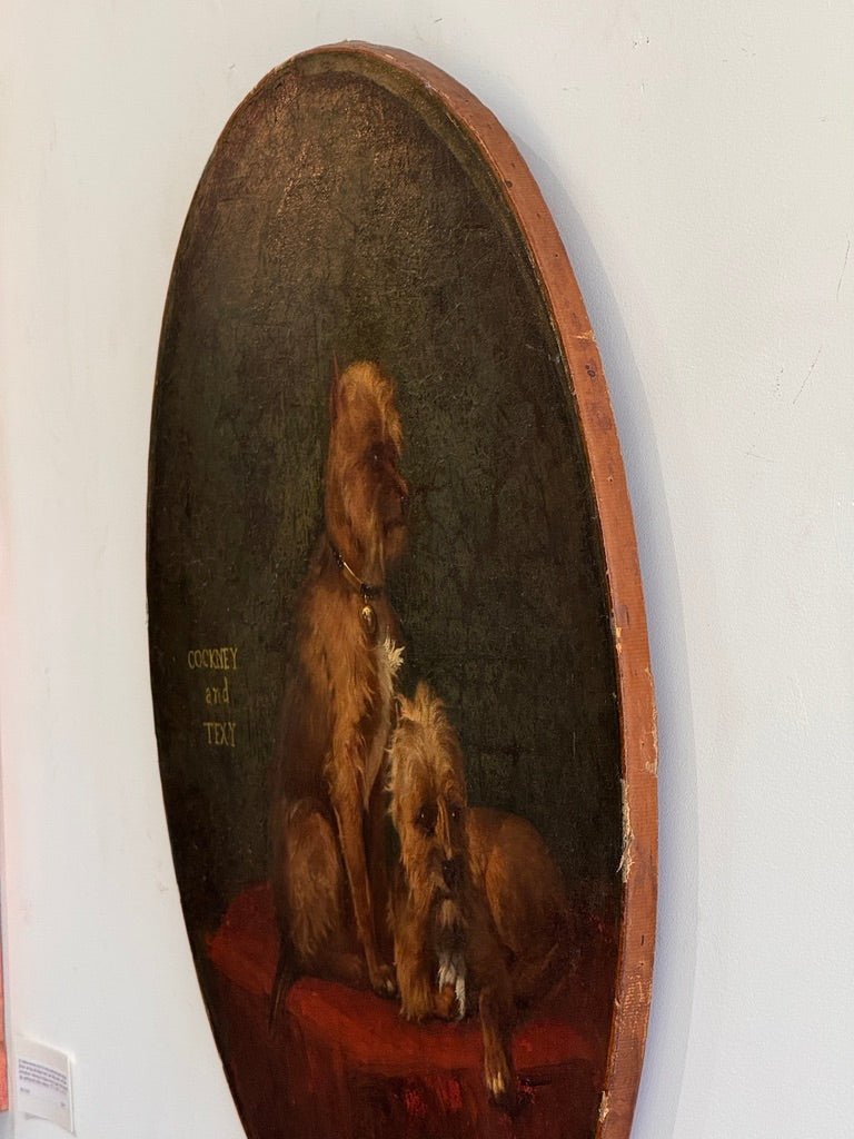 Charming French oil on canvas, dogs, c. 1850 - Helen Storey Antiques