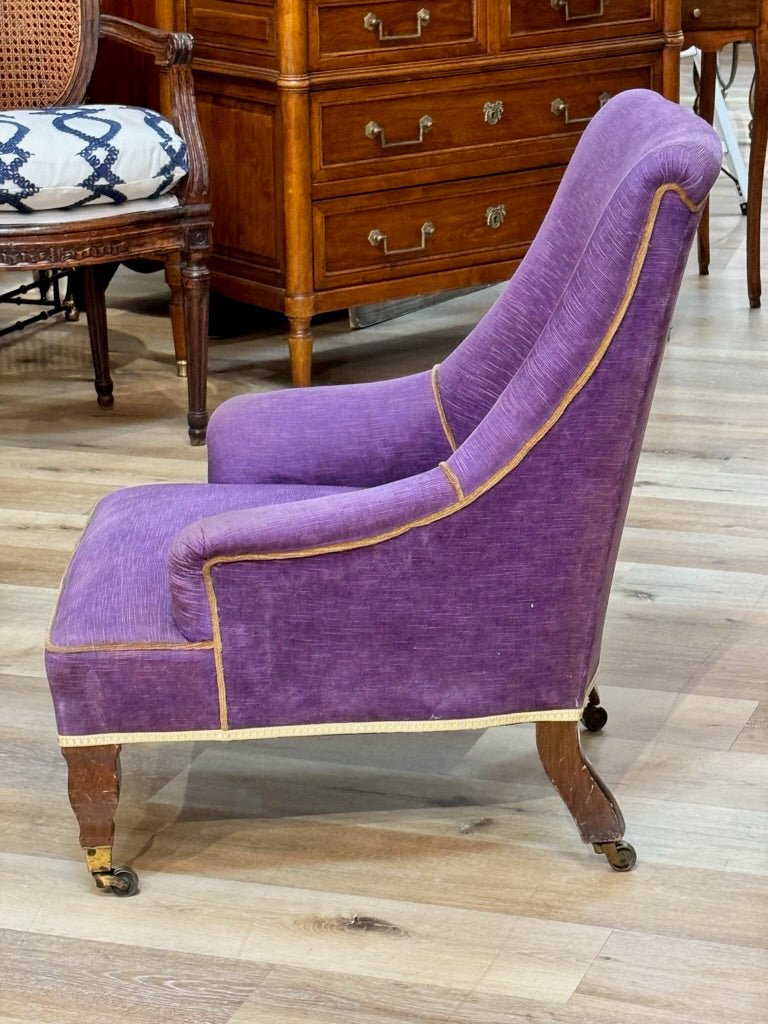 Charming Late 19th Century Napoleon III Velvet - Upholstered Slipper Chair - Helen Storey Antiques